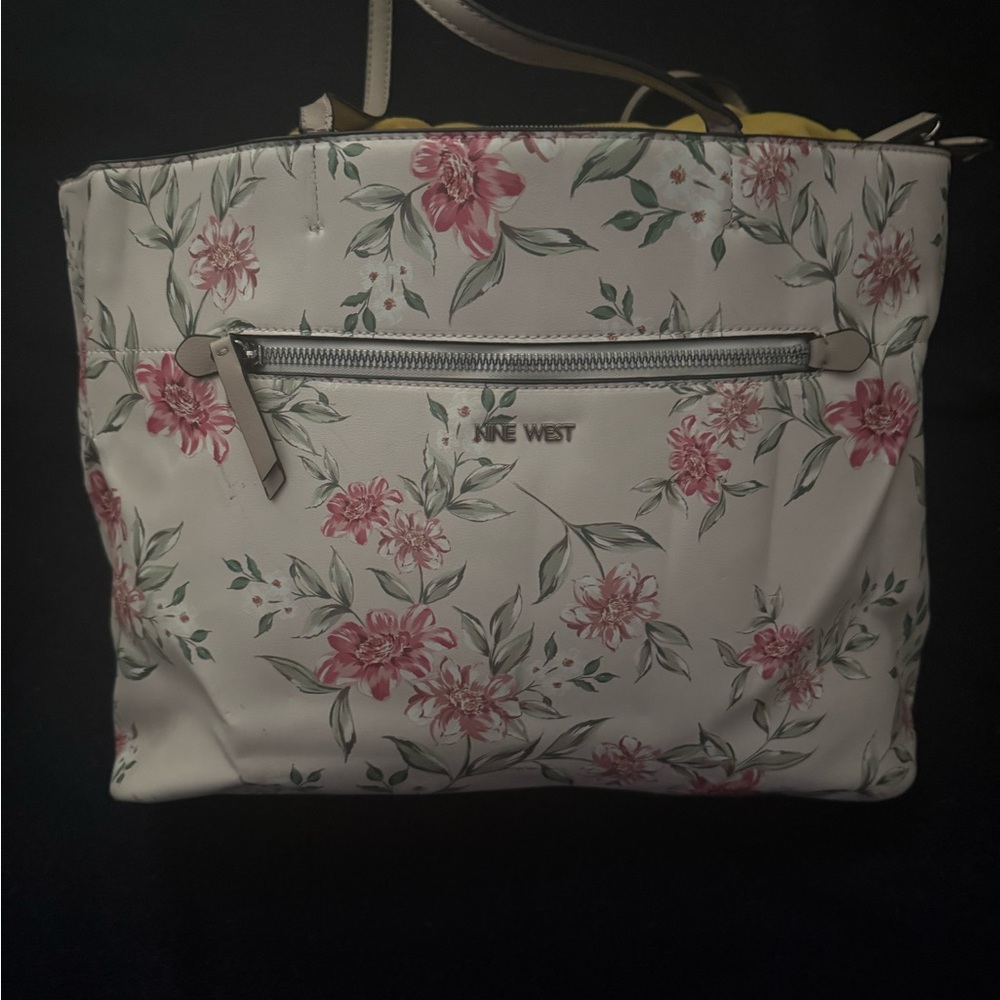 Nine West Cream and Pink Floral Tote